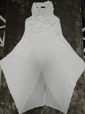Los Banditos White Sleeveless Draped Cowl Neck Top Cocoon Lagenlook Resort US 4